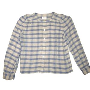 Aritza/Little Moon blue/grey plaid button down long sleeve top